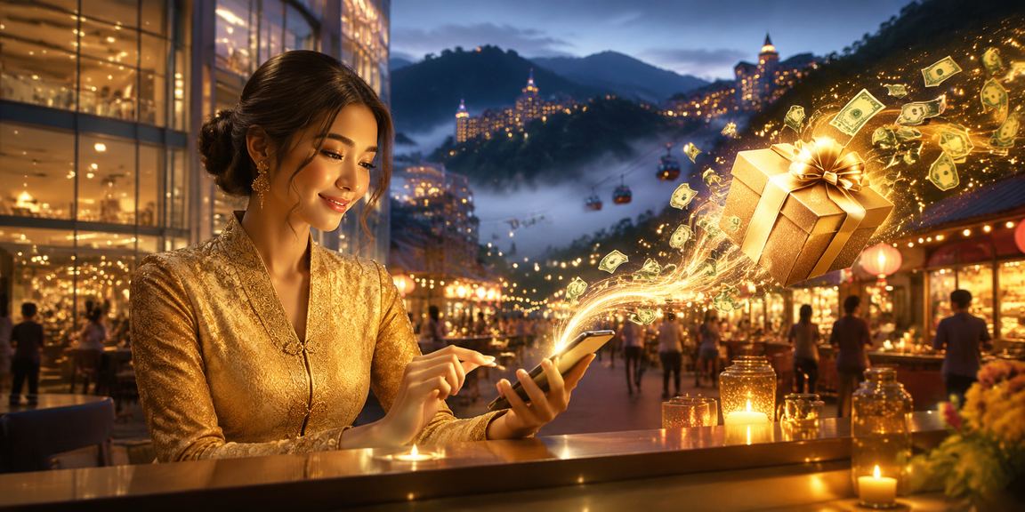 Wanita berkebaya menggunakan kasino mudah alih di Genting Highlands